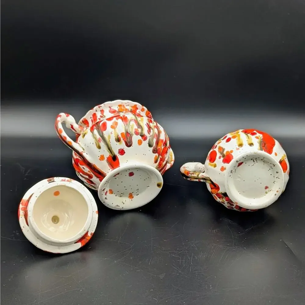 Vintage Drip Glaze Sugar & Creamer Set | Studio Pottery | Hand Painted Ceramic